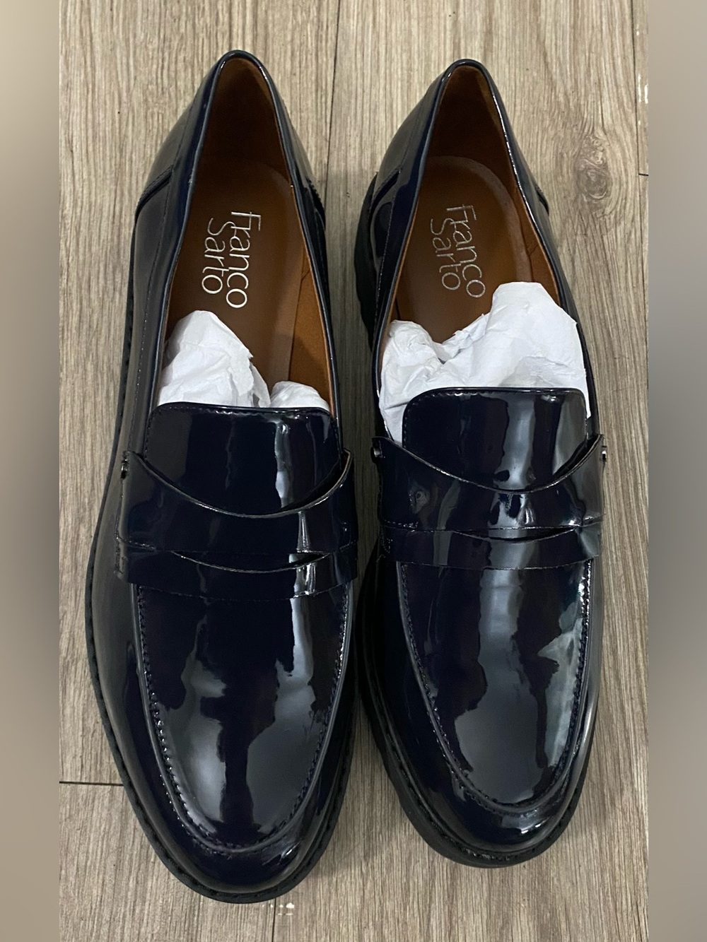 Franco Sarto Cassandra Navy Patent Faux Leather Loafers - Picture 4 of 13